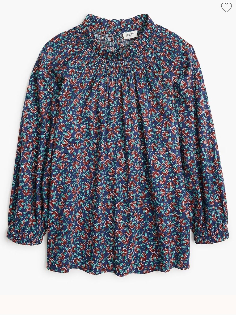 J. Crew Navy Floral Smocked Neck Blouse 2X Praire Cottagecore Ruffles